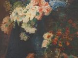 une peinture de fleurs dans un vase sur une table