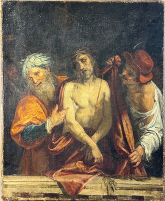 an image of a painting of jesus being taken from the cross