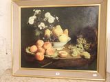 a picture of a painting of fruit and flowers on a table