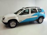 a picture of a white and blue truck parked in a room