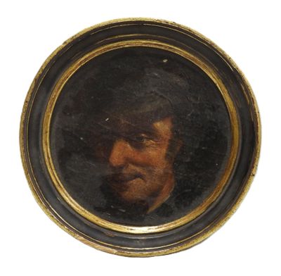 portrait of a man in a black hat in a black and gold frame
