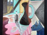un tableau représentant un vase posé sur une table près d'une fenêtre