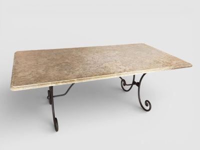 TABLE RECTANGULAIRE avec plateau en travertin et piètement en fer forg - Photo 1