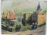 a painting of a group of people on the beach