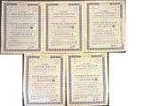 six certificates of various types of food and drinks on a table