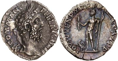 a silver coin with an image of a man holding a staff