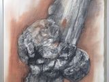 painting of a tree trunk with a knot hanging from it ' s trunk