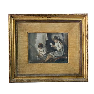 an image of a painting of two women sitting on a couch