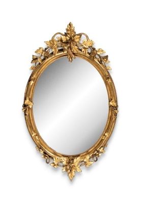 a gold framed mirror with leaves and flowers on it