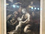 painting of a woman holding a baby in a room with other people