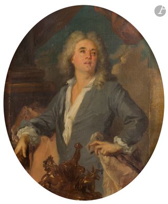 portrait d'un homme en veste bleue tenant un panier de fleurs