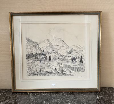 une image représentant un dessin de paysage avec une montagne en arrière-plan