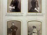 an old photo of four women with tennis rackets and a tennis racquet