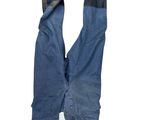 jean pant with black leather cuffing and buttoned cuffs