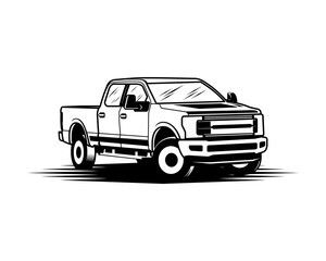 un dessin en noir et blanc représentant une camionnette sur fond blanc