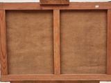 an image of a wooden easel with a piece of canvas on it