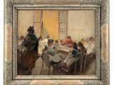 an image of a painting of a group of people sitting around a table