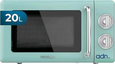 a blue microwave with the door open on a white background