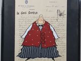 tableau encadré représentant le dessin d'un homme portant un gilet rouge