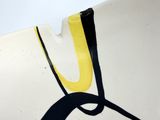 a close up of a plate with a yellow and black design on it