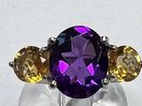 purple amethorate and citrine ring with yellow sapphires