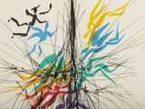 a drawing of a group of people flying through the air