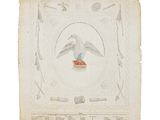 an old paper with a drawing of a bird on it
