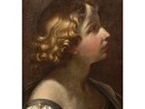 a painting of a young boy with curly hair wearing a white dress