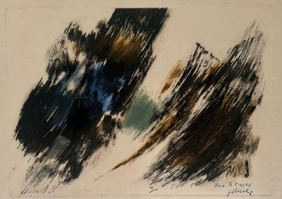 une image représentant une peinture composée de peinture noire et marron sur fond blanc