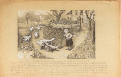 un vieux livre sur lequel figure le dessin d'une femme allongée par terre