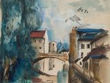 une image représentant une aquarelle d'un pont enjambant une rivière