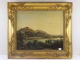 painting of a landscape with a castle on a hill in the distance