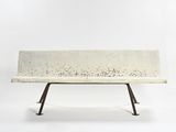 concrete bench with metal legs on a white background