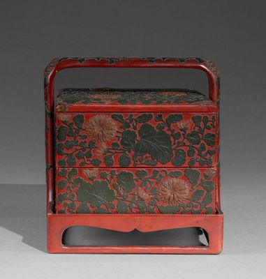 une image représentant une boîte rouge et verte ornée de fleurs