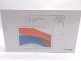 the box is white and has a red and blue design on it