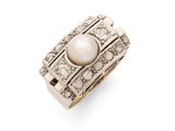 an art deco pearl and diamond ring