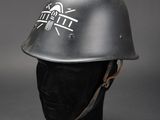 a close up of a helmet on a mannequin head