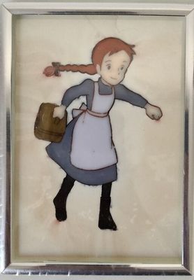 painting of a little girl with a basket of apples in her hand
