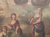a painting of a woman and two children by the water
