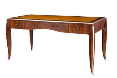 une image représentant un bureau en bois avec des tiroirs et un plateau en verre