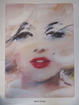 peinture représentant le visage d'une femme avec du rouge à lèvres rouge sur fond blanc