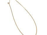 a gold necklace with a long chain and a clasp on a white background