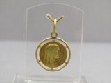 a gold coin with a picture of a woman on it