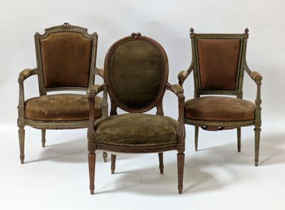 pair of louis xvi style armchairs with green velvet upholstered seats