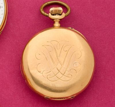 MONTRE DE POCHE en or (750), bélière en métal, cache-poussière en or s - Photo 1