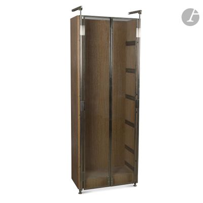 an image of a tall wooden cabinet with glass doors