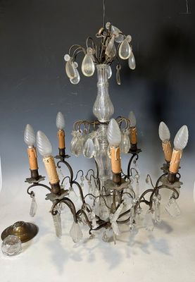 Lustre en laiton et cristal à pendeloques