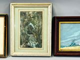 three framed pictures on the wall of a room