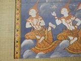 a picture of a painting of two people riding on a horse