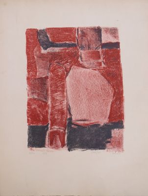 dessin d'un vase sur fond rouge, réalisé sur du papier blanc